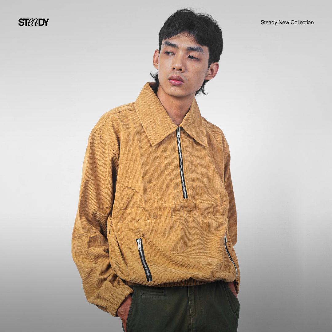 Boyle Corduroy Half Zip Jacket - Light Brown