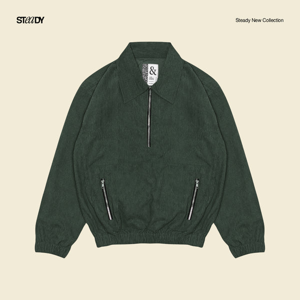 Boyle Corduroy Half Zip Jacket - Army Green