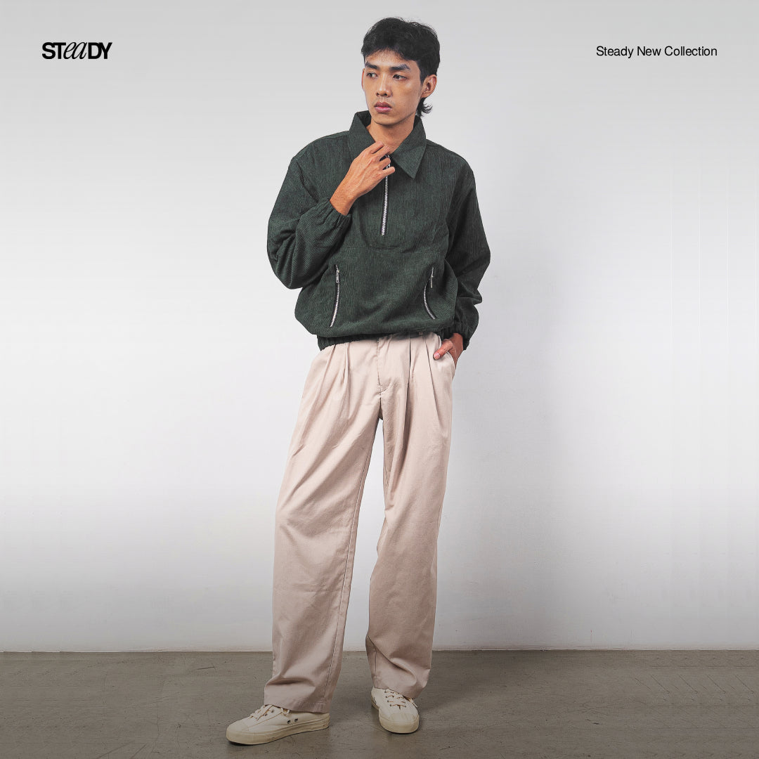 Boyle Corduroy Half Zip Jacket - Army Green