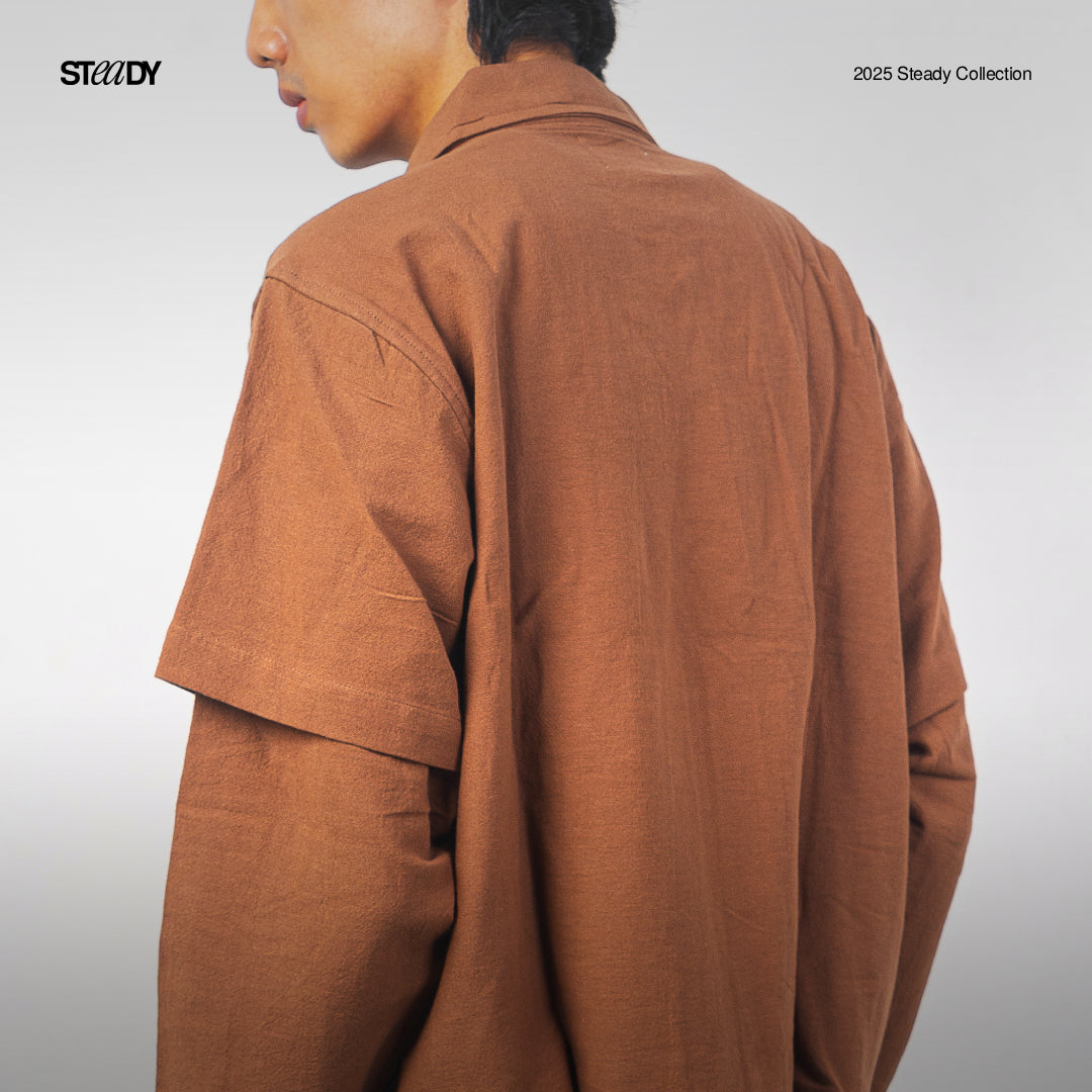 Linen Double Layer Kimono - Brown