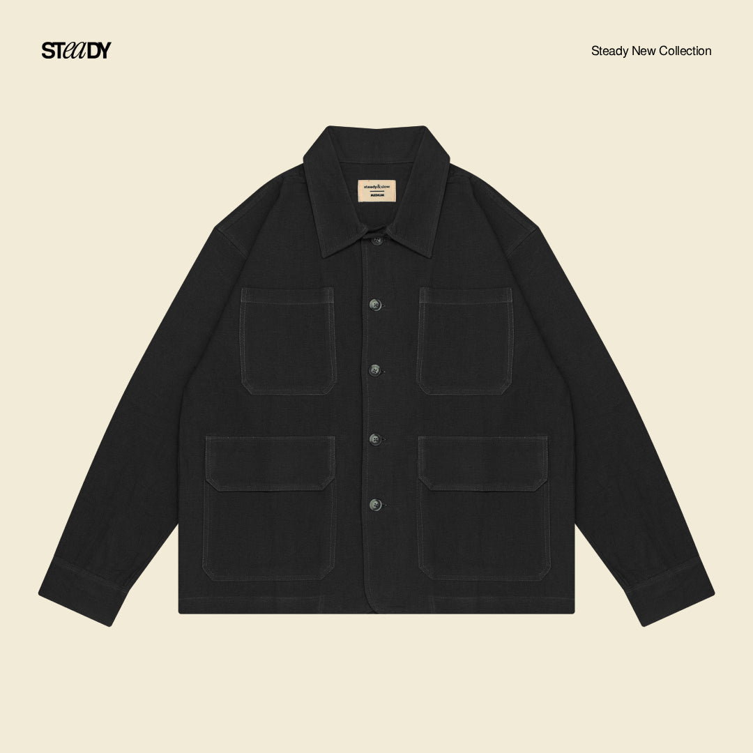 Linen Pocket Overshirt - Black