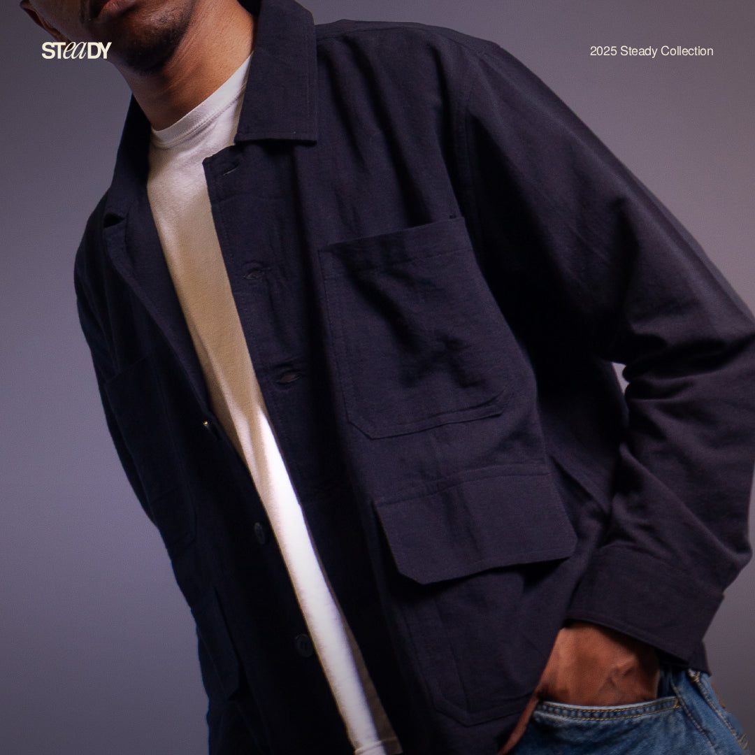 Linen Pocket Overshirt - Black