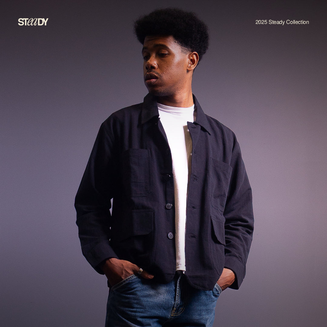 Linen Pocket Overshirt - Black