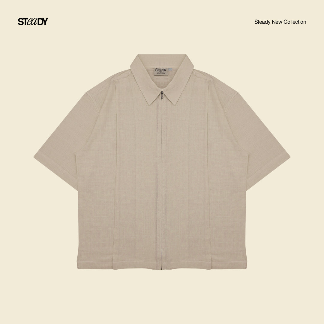 Mark Linen Pleated Boxy Shirt - Beige