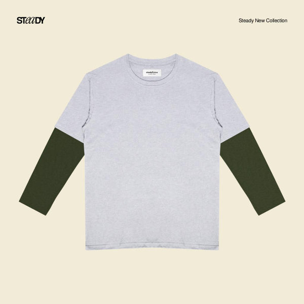 Kurt Double Layer T-Shirt - Grey Army Green