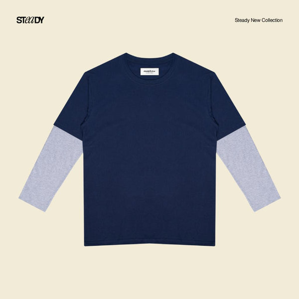 Kurt Double Layer T-Shirt - Navy Grey