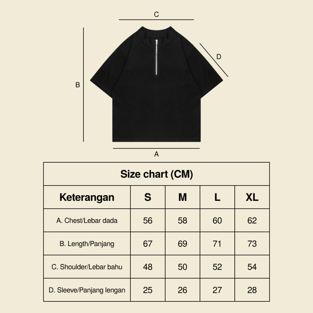 Half Zip Heavyweight 265GSM Oversized T-Shirt - Black