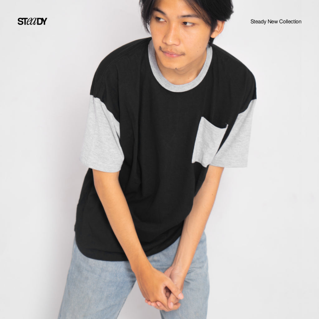 Mark Two Tone Oversized T-Shirt - Black Grey