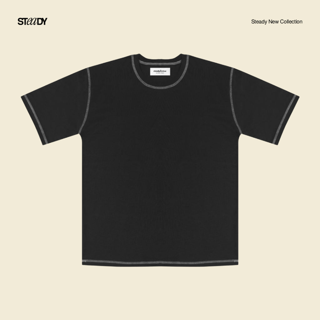 Luke Contrast Stitch Oversized T-Shirt - Black