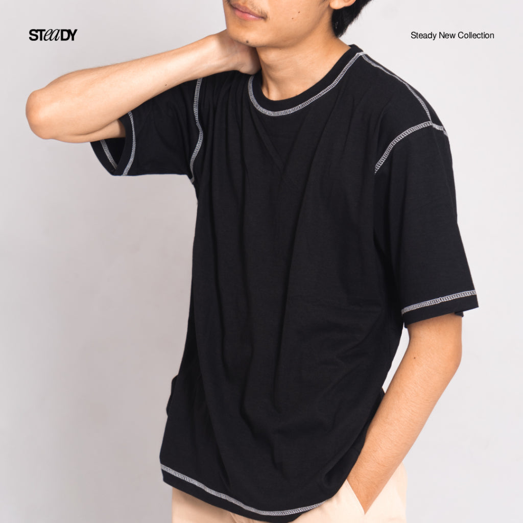 Luke Contrast Stitch Oversized T-Shirt - Black