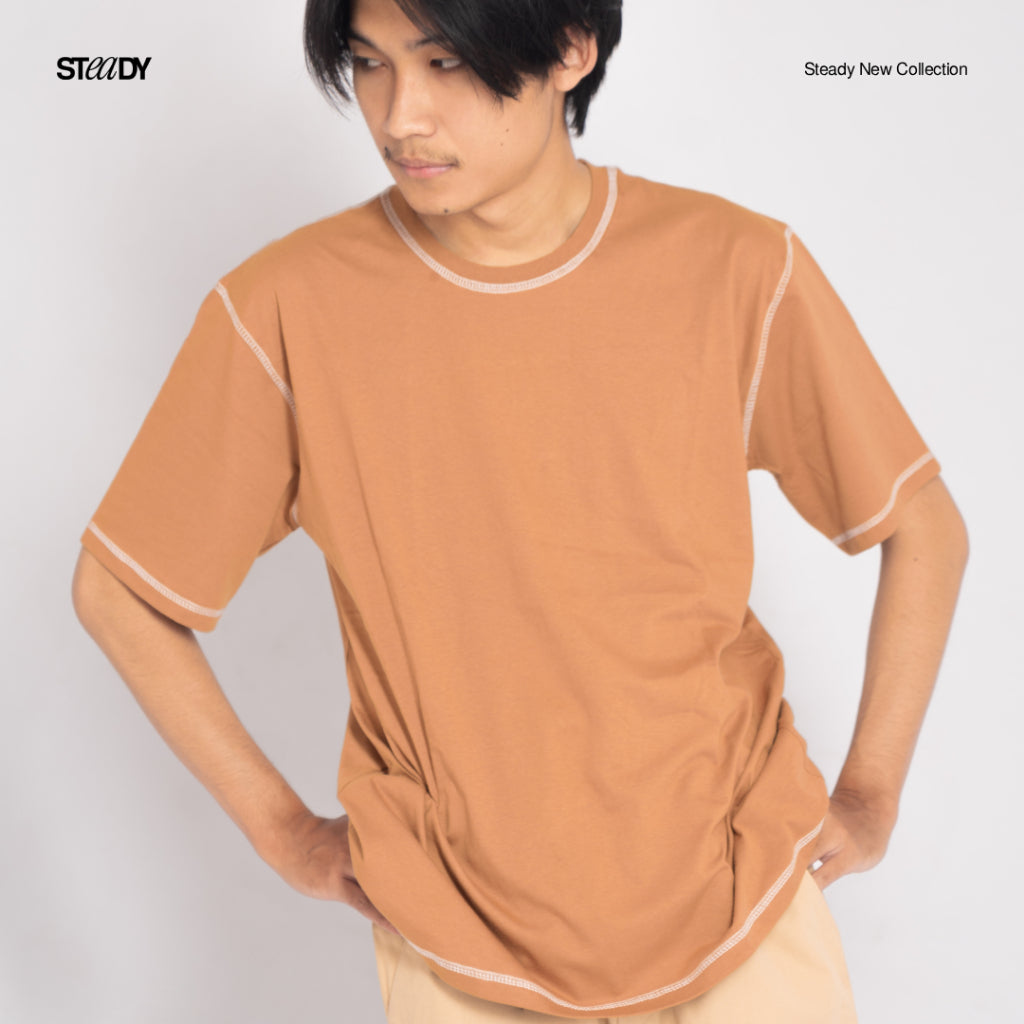 Luke Contrast Stitch Oversized T-Shirt - Brown
