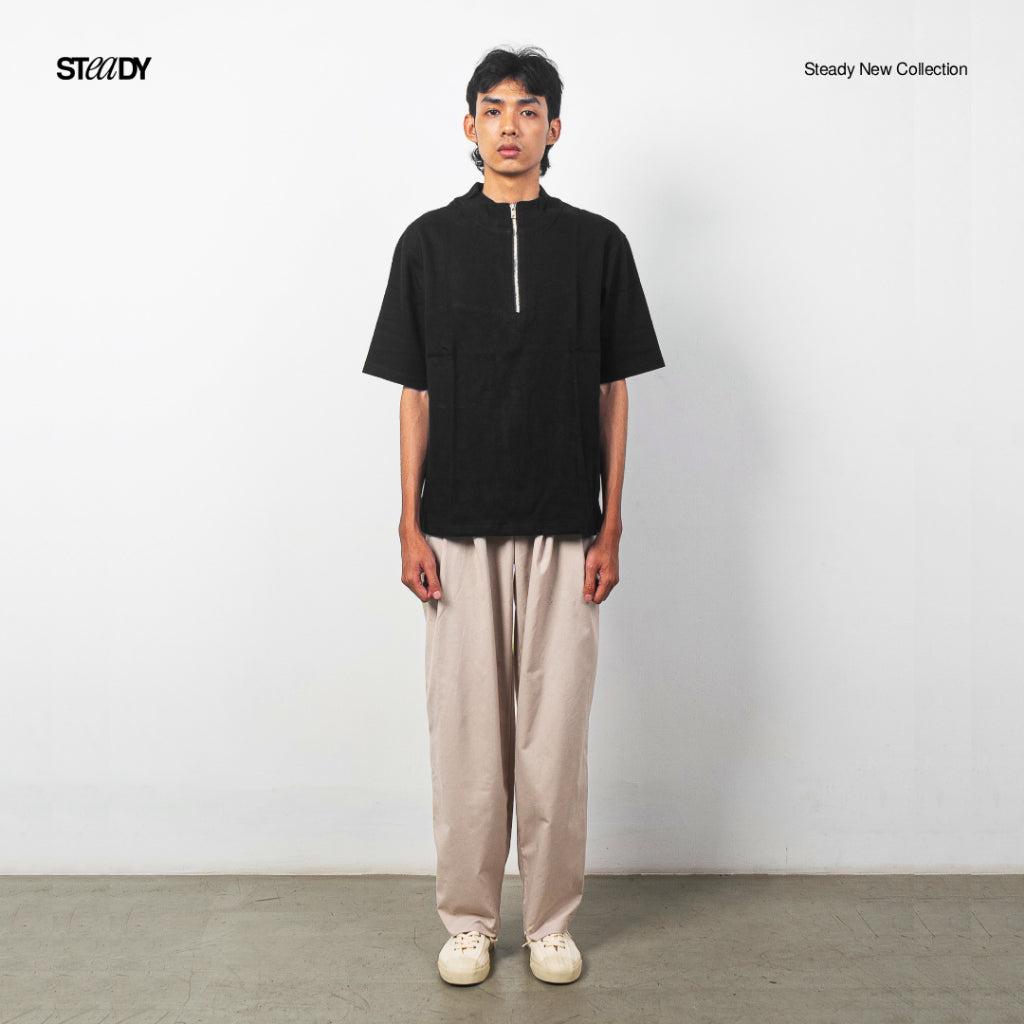 Half Zip Heavyweight 265GSM Oversized T-Shirt - Black