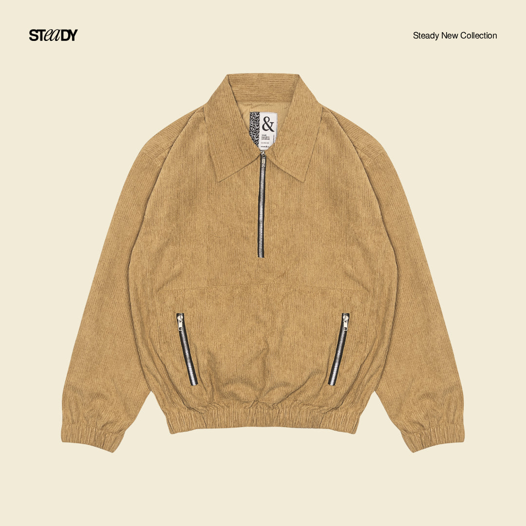 Boyle Corduroy Half Zip Jacket - Light Brown