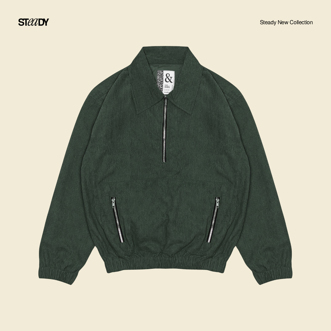Boyle Corduroy Half Zip Jacket - Army Green