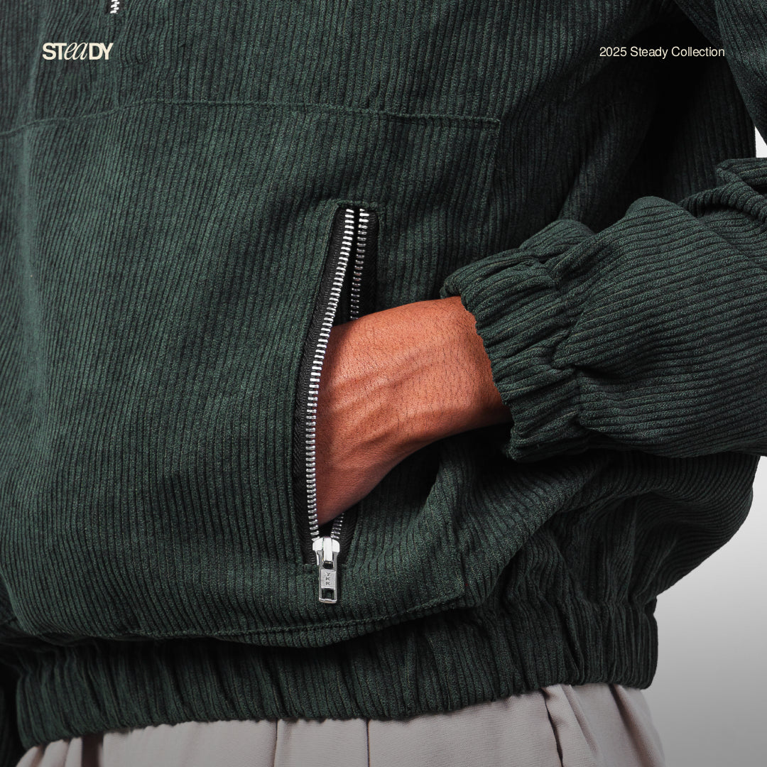 Boyle Corduroy Half Zip Jacket - Army Green