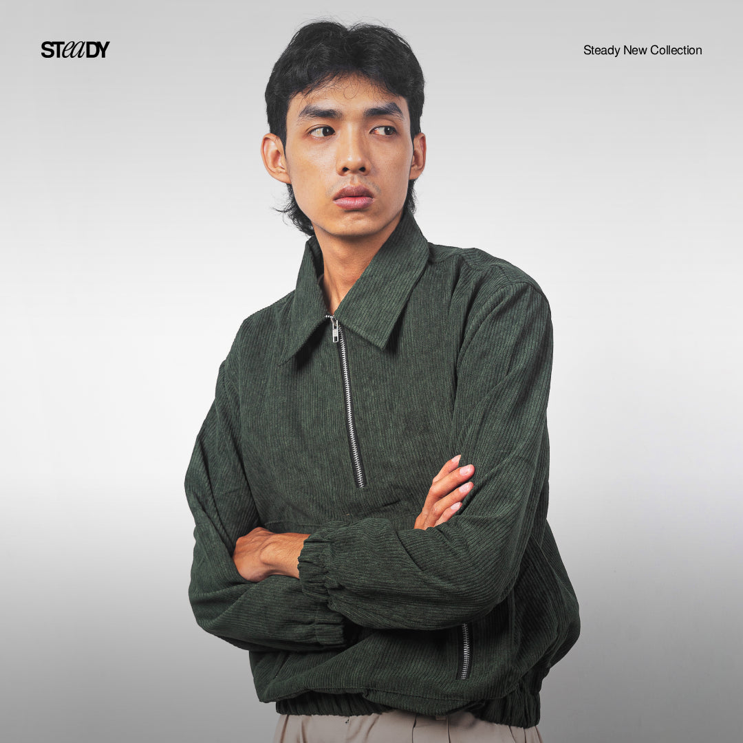 Boyle Corduroy Half Zip Jacket - Army Green