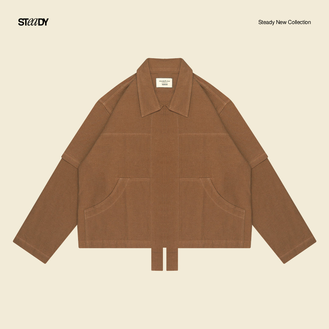 Linen Double Layer Kimono - Brown