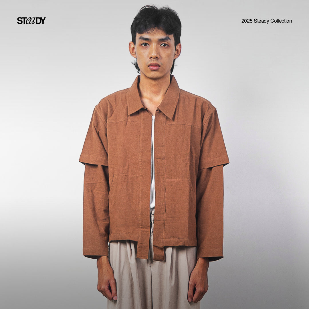 Linen Double Layer Kimono - Brown