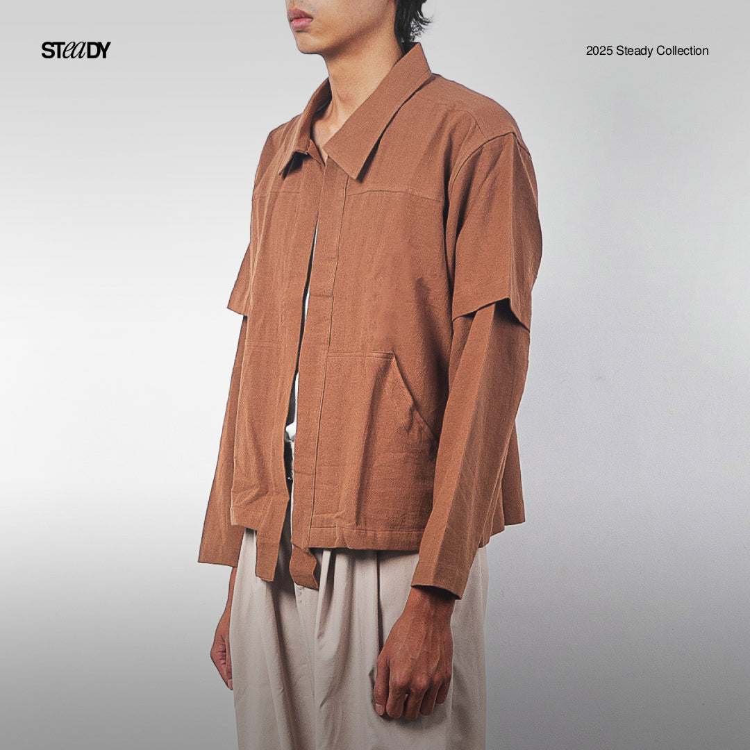 Linen Double Layer Kimono - Brown