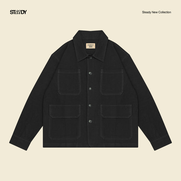 Linen Pocket Overshirt - Black