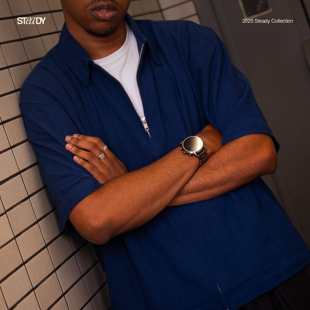Mark Linen Pleated Boxy Shirt - Navy Blue