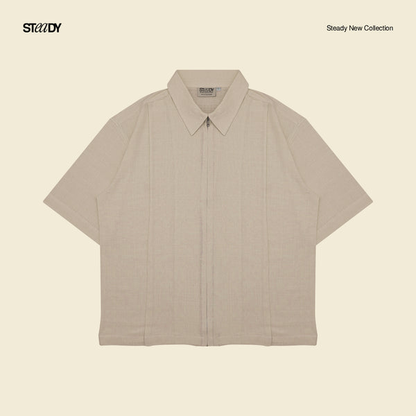 Mark Linen Pleated Boxy Shirt - Beige