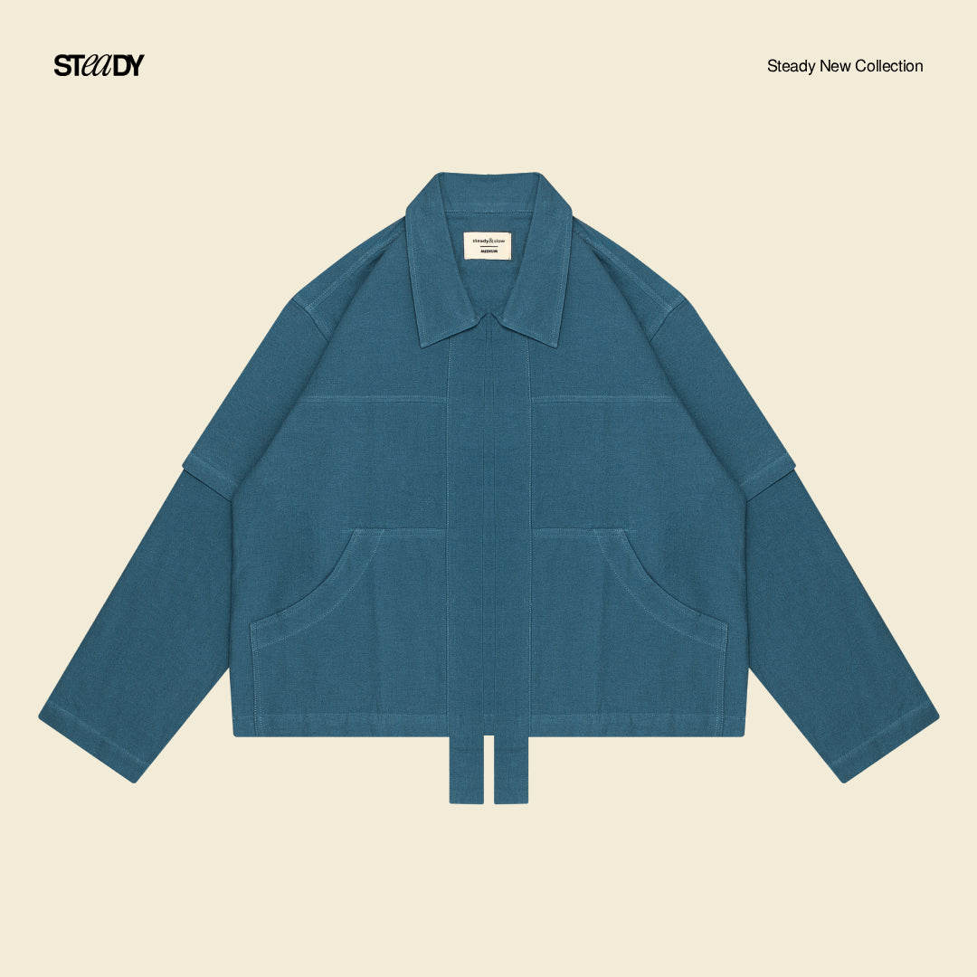 Linen Double Layer Kimono - Navy