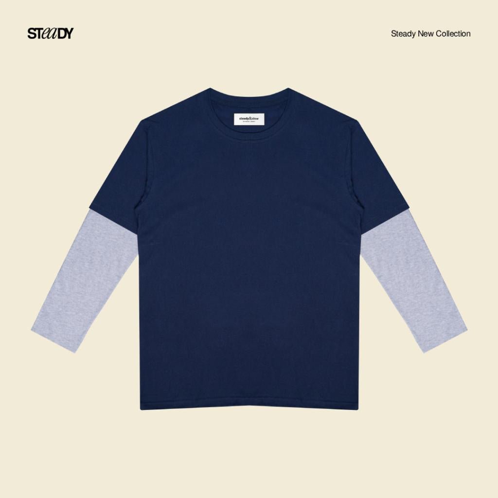 Kurt Double Layer T-Shirt - Navy Grey