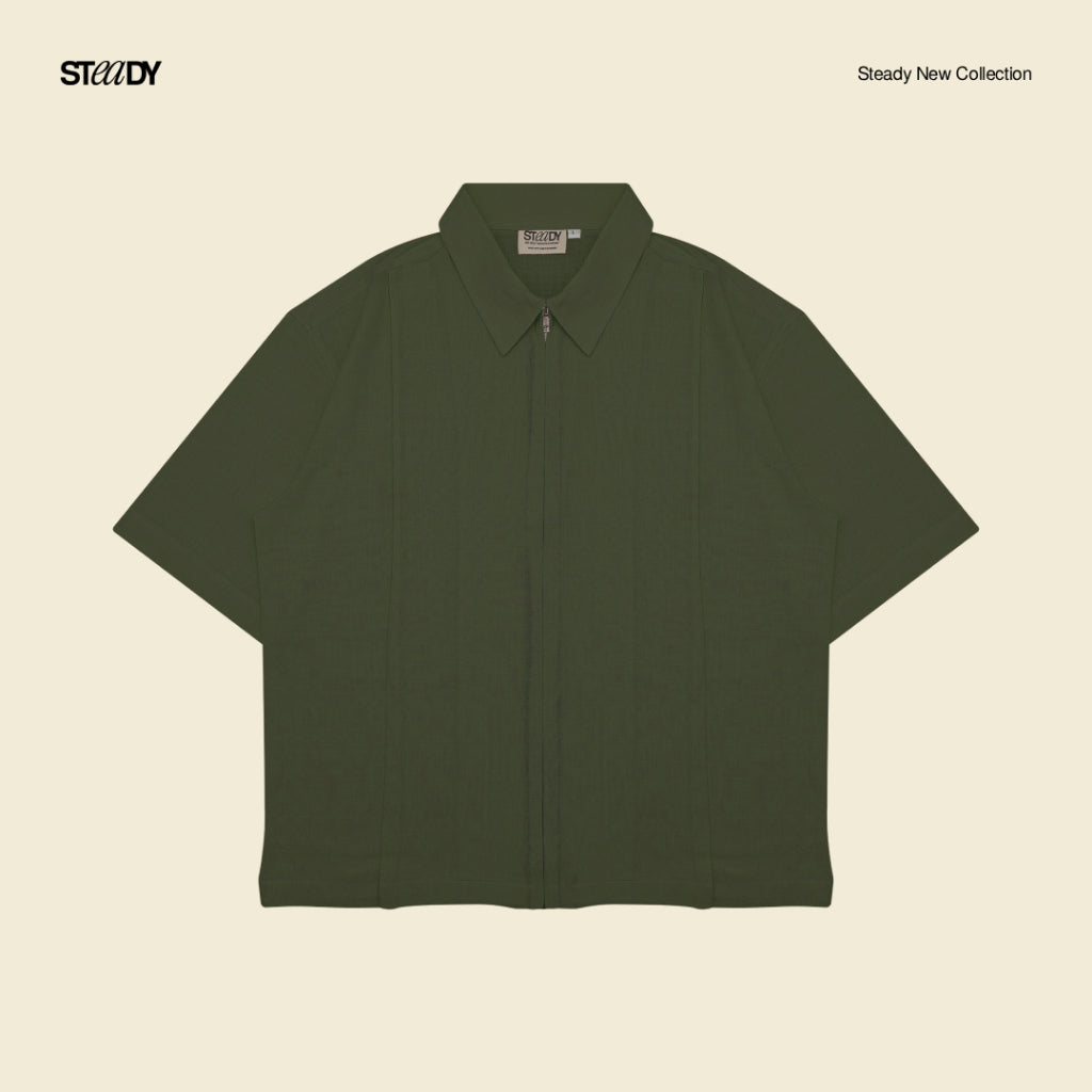 Mark Linen Pleated Boxy Shirt - Olive