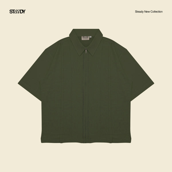 Mark Linen Pleated Boxy Shirt - Olive