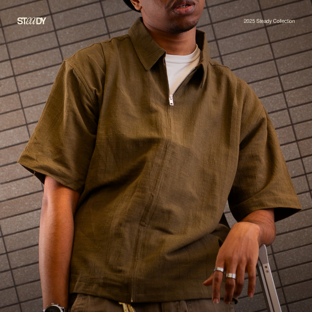 Mark Linen Pleated Boxy Shirt - Olive