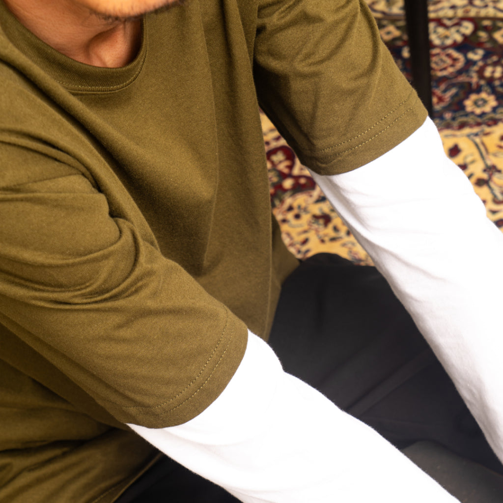 Kurt Double Layer T-Shirt - Army Green White