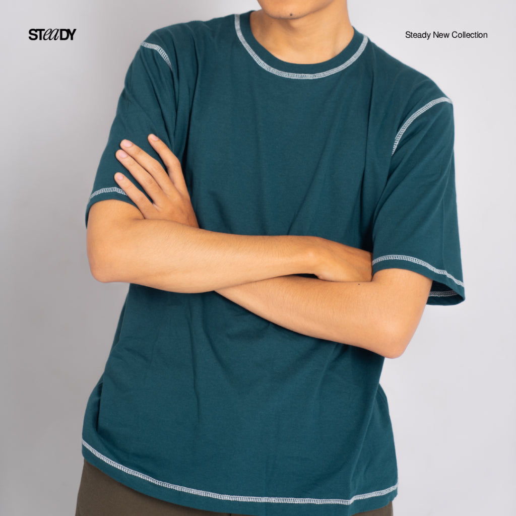 Luke Contrast Stitch Oversized T-Shirt - Atlantic Sea
