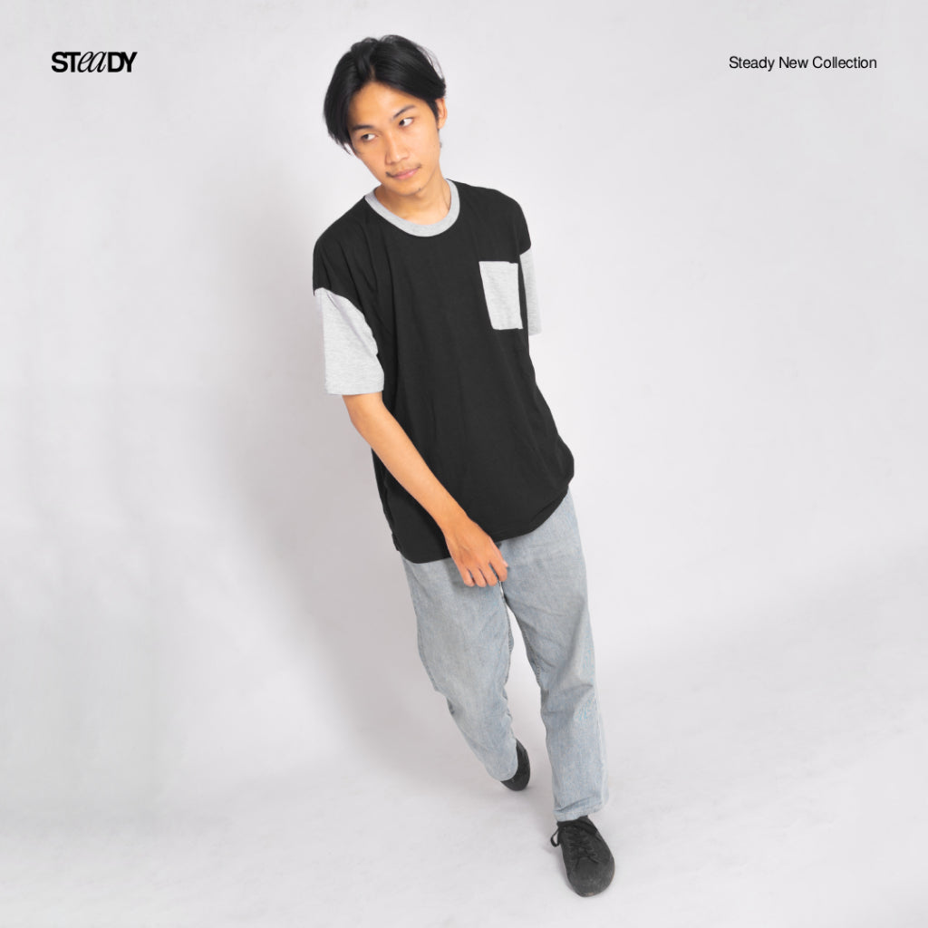 Mark Two Tone Oversized T-Shirt - Black Grey