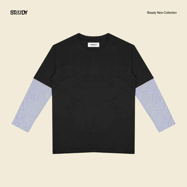 Kurt Double Layer T-Shirt - Black Grey