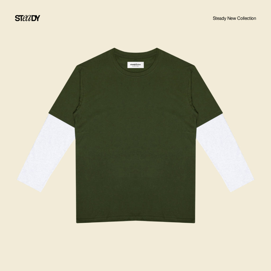 Kurt Double Layer T-Shirt - Army Green White