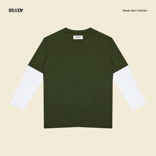 Kurt Double Layer T-Shirt - Army Green White